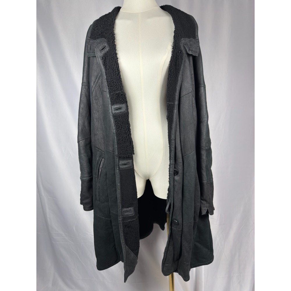 Golden Point Shearling Leather Coat Oversized Medium Large Long High Collar